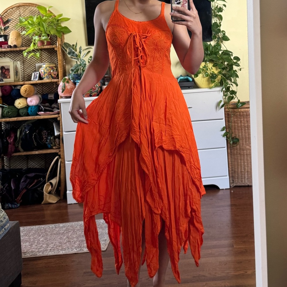 Orange Handkerchief Hem Maxi Dress